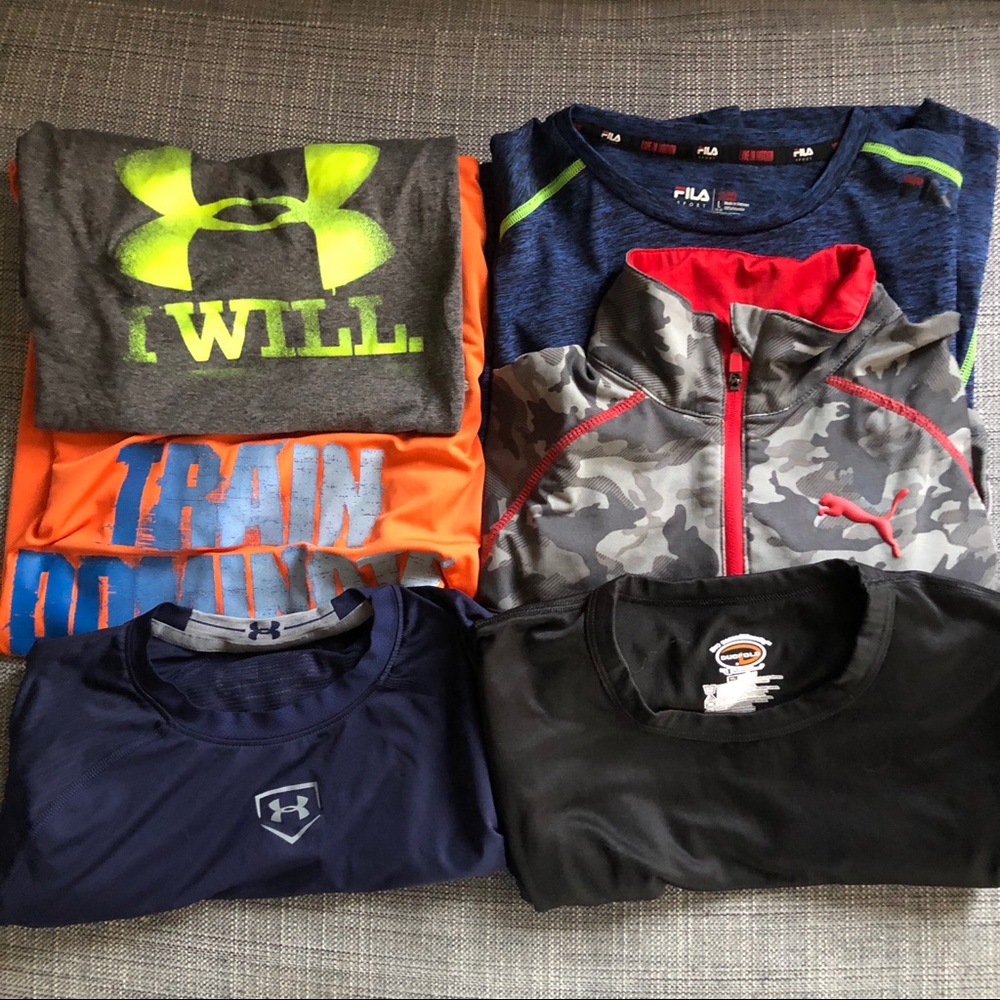 Boys L lot of 6 under armour/fila/Puma shirts